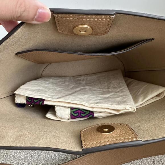 Tory Burch McGraw Leather Bucket Bag Tiramisu Brown Gold Hardware